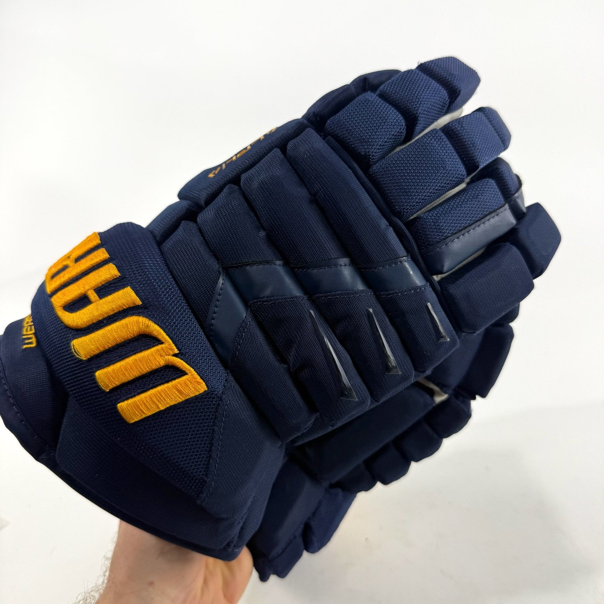 Used Navy STL Blues Alpha DX Pro Gloves | 14" | Weber | D168 - Top Flight Hockey