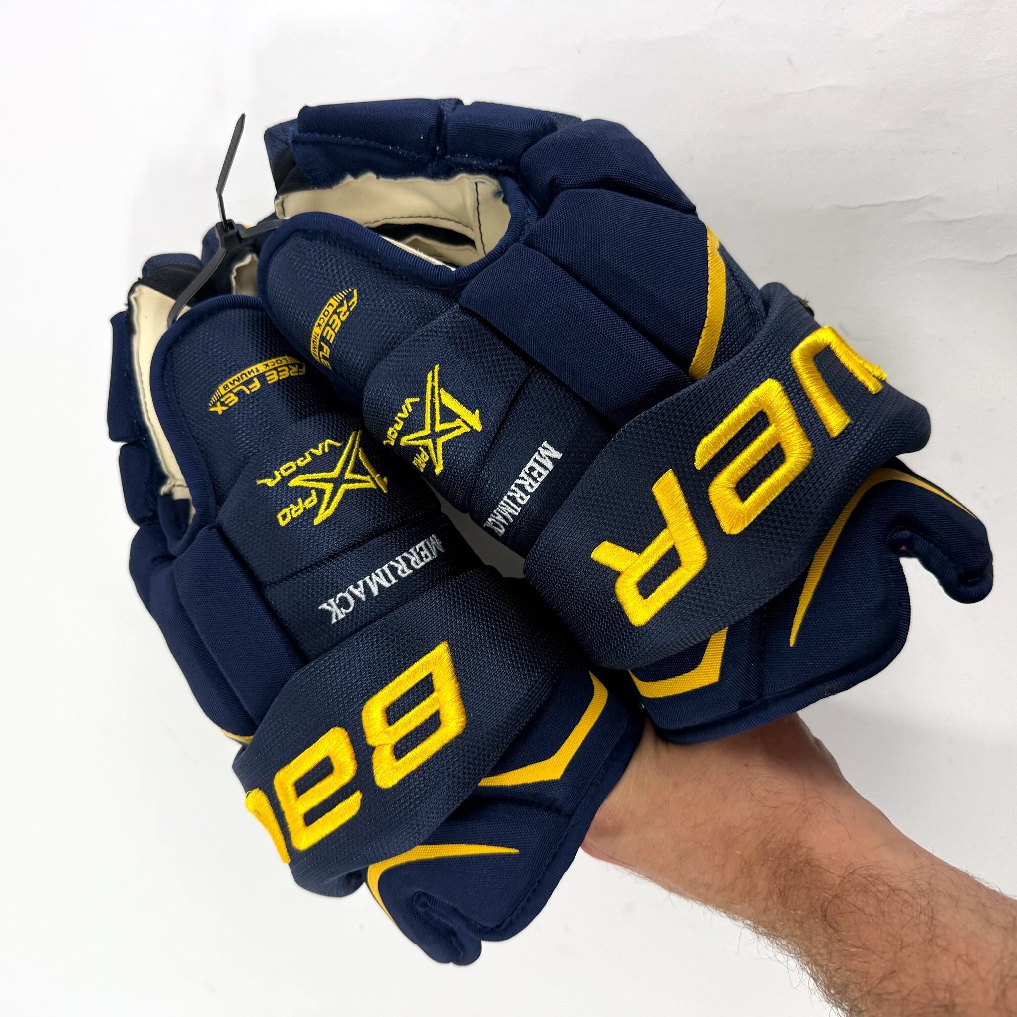 New Navy and Yellow Bauer Vapor 1x Pro Gloves | 15" | B578 - Top Flight Hockey