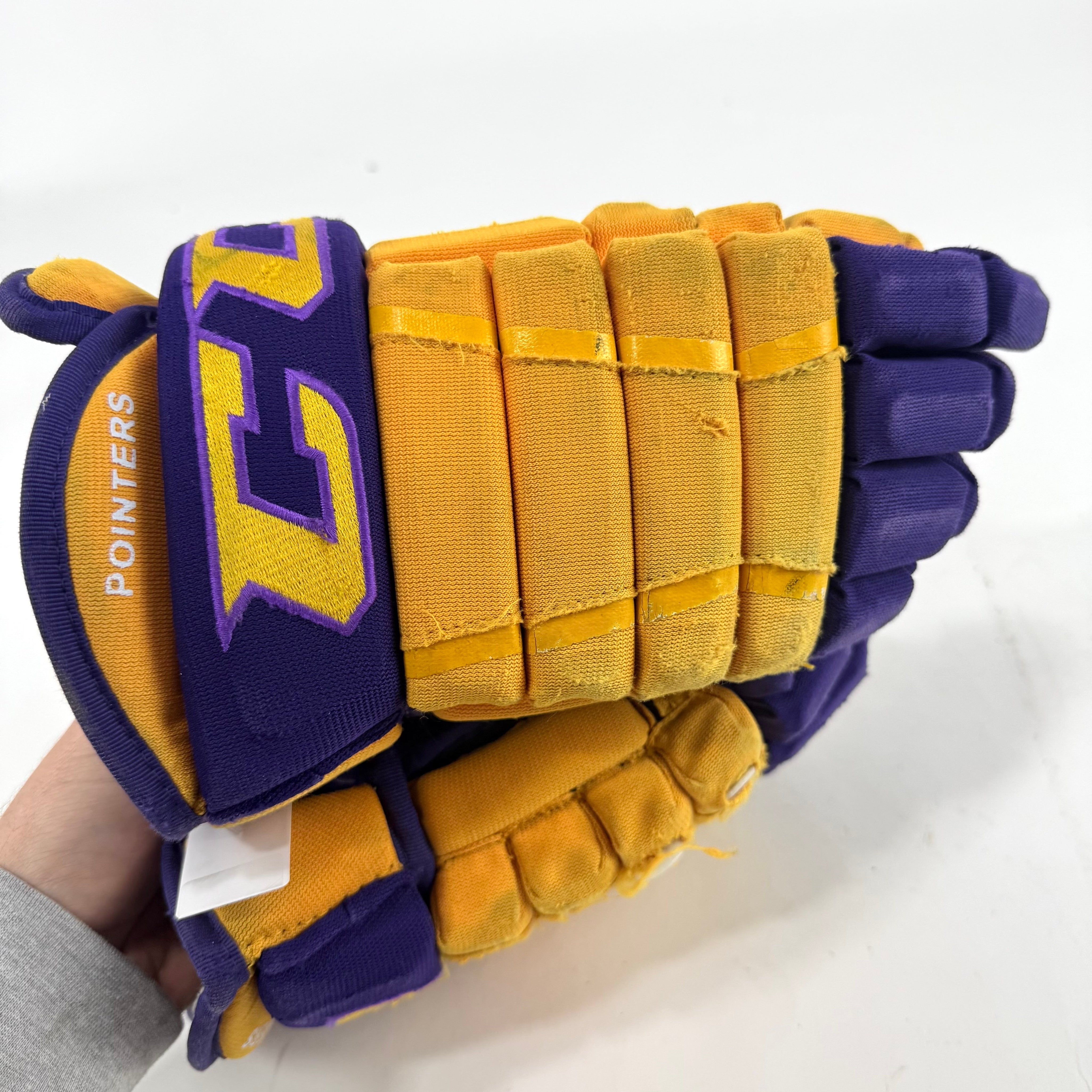 Used Yellow and Purple CCM 4 Roll Pro Gloves | 14" | E559 - Top Flight Hockey