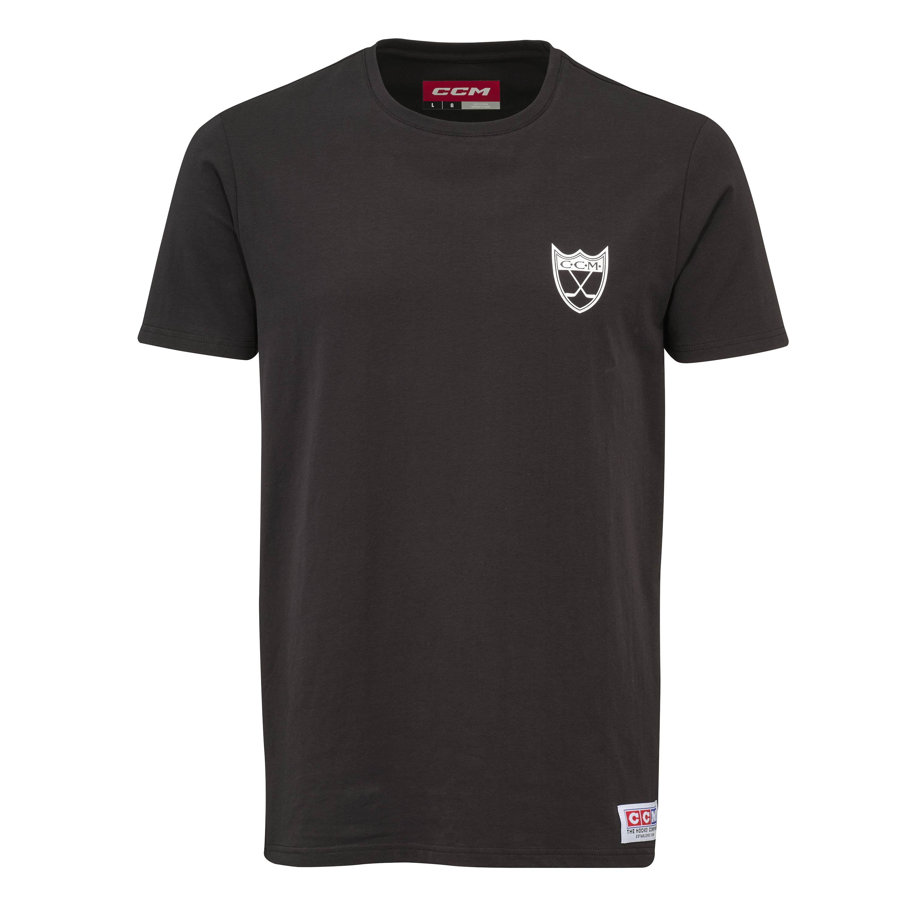 New CCM Black Monochrome Short Sleeve Shield Tee | Youth L | #191520735449 - Top Flight Hockey
