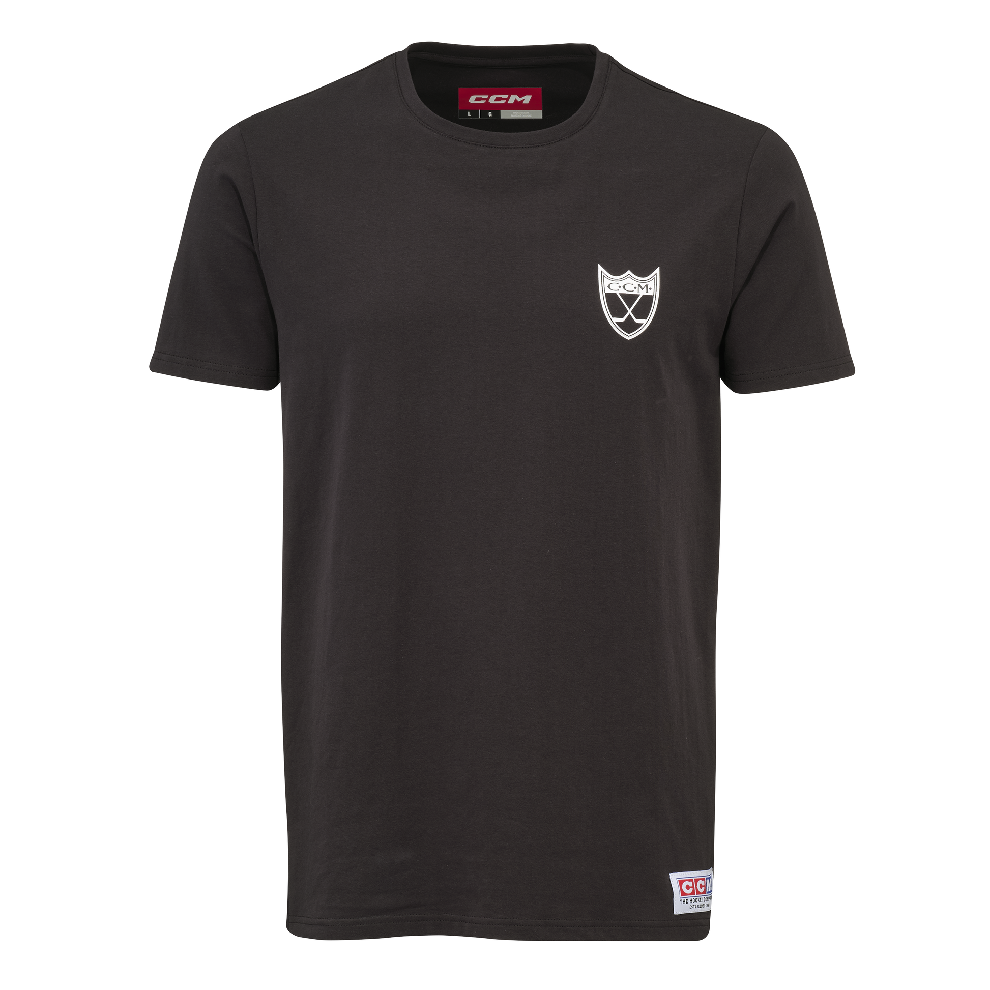 New CCM Black Monochrome Short Sleeve Shield Tee | Senior L | #191520735401 - Top Flight Hockey