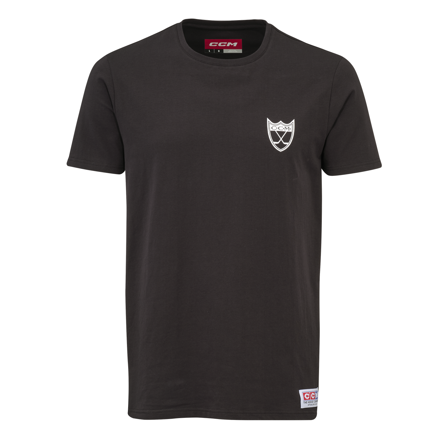 New CCM Black Monochrome Short Sleeve Shield Tee | Youth L | #191520735449 - Top Flight Hockey