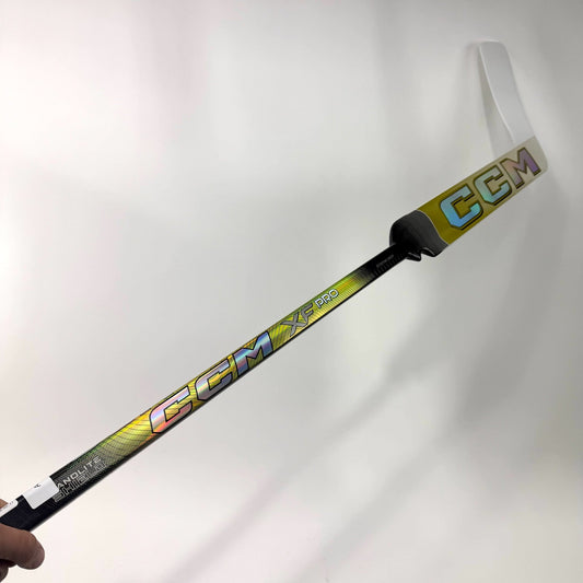 New Regular White/Gold CCM Tacks XF Pro Goalie Stick | 25" Paddle P31 Curve Grip | AB976 - Top Flight Hockey