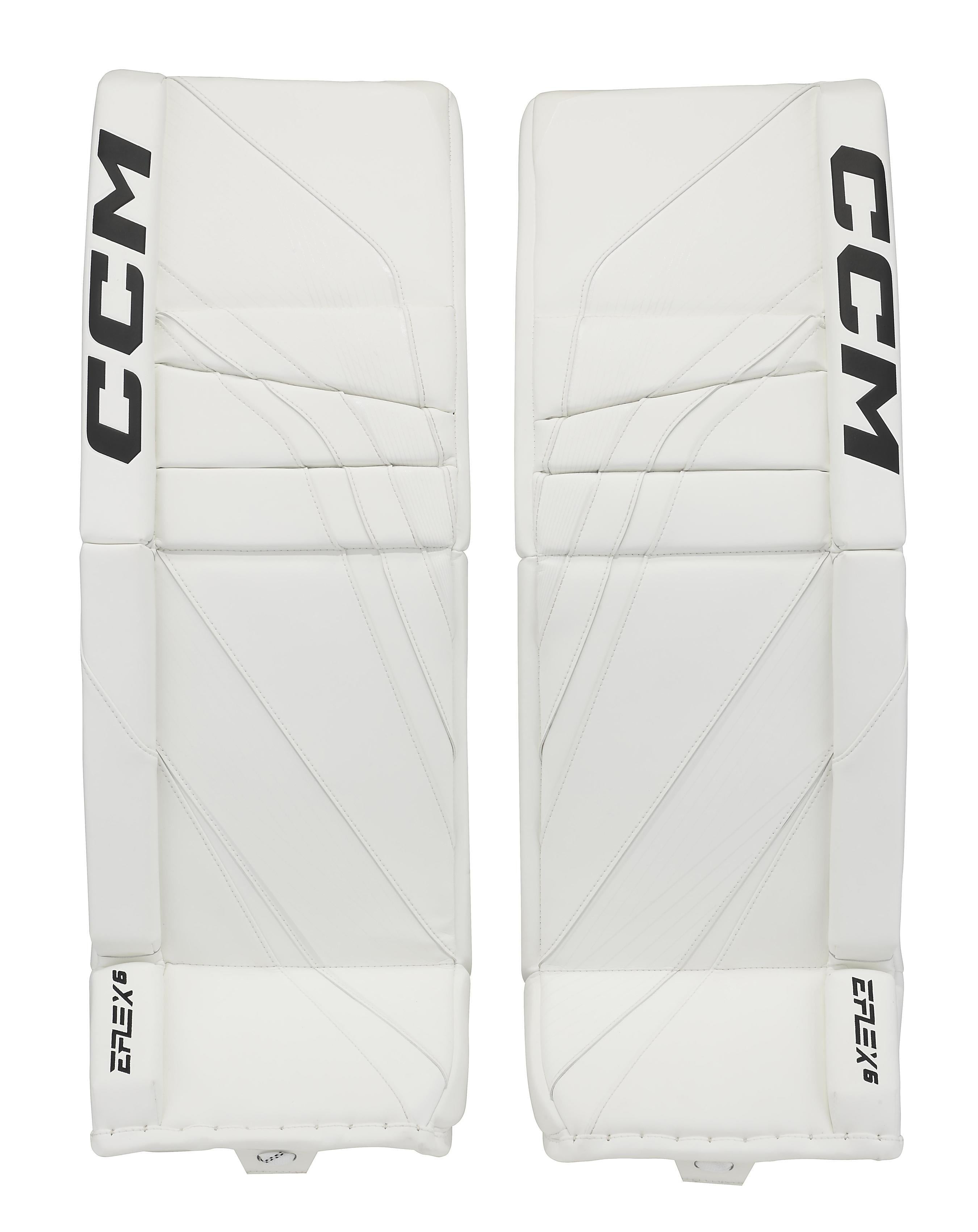 New CCM White E Flex 6 Goalie Leg Pads | 34+1" | #191520632052 - Top Flight Hockey