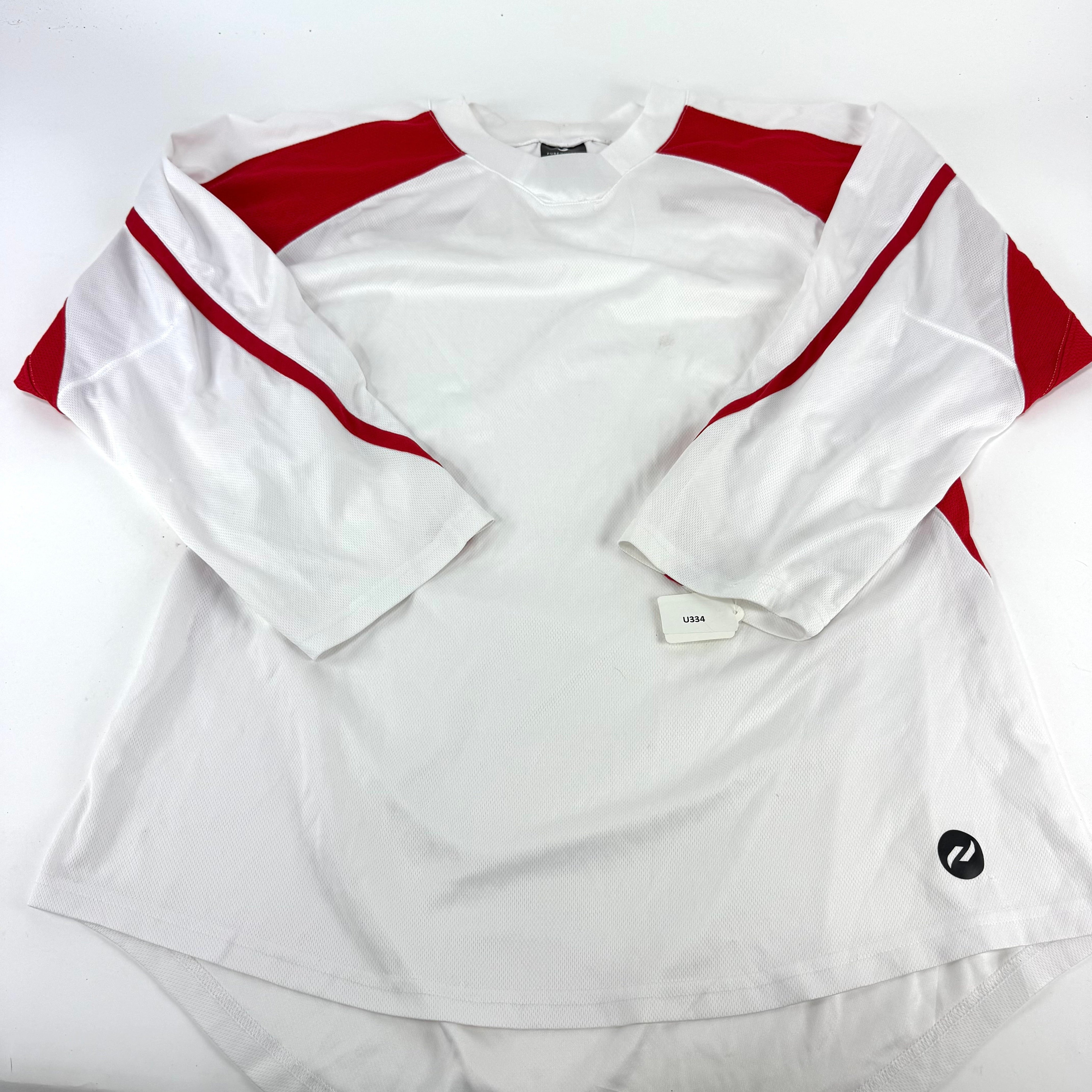 Used White and Red Practice Jersey | XL | U334 - Top Flight Hockey