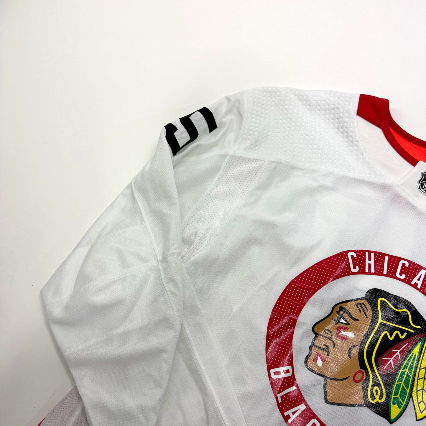 Used White Chicago Blackhawks Adidas MIC Practice Jersey | Size 58 | Tuulola #5
