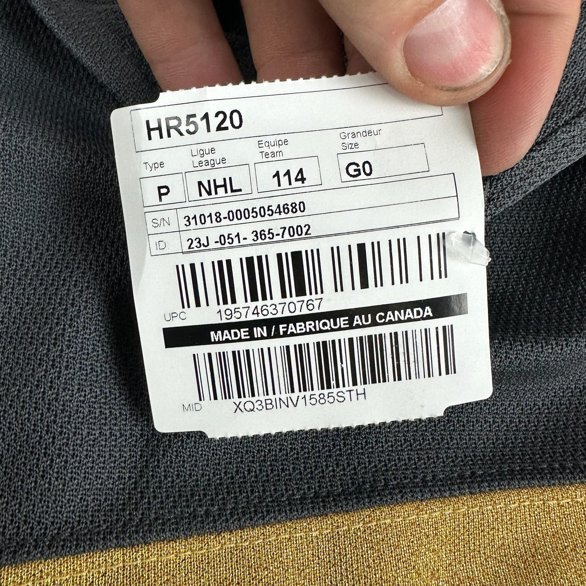 Brand New Home Primegreen Vegas Golden Knights MIC Made in Canada Blank Game Jersey - Size 60G - Top Flight Hockey