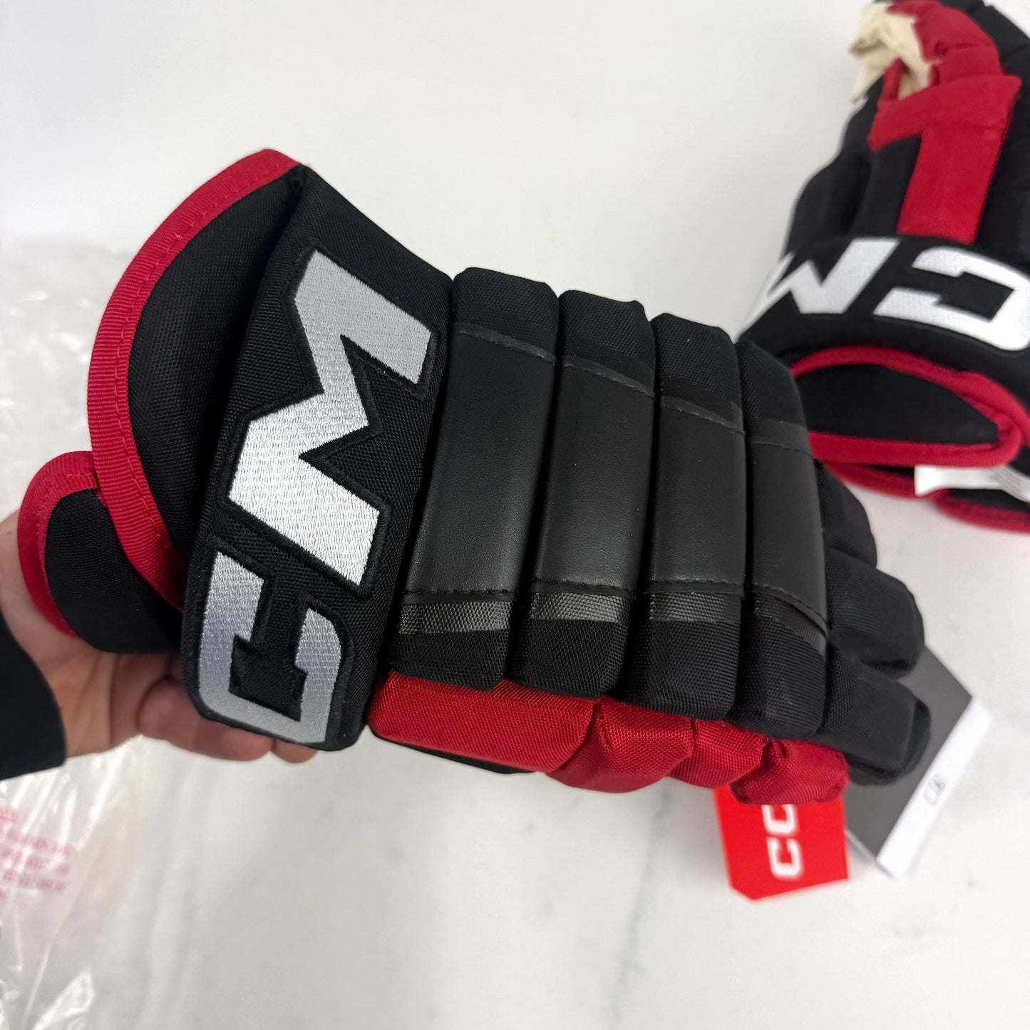 New Black and Red CCM HG97 Gloves | Chicago Blackhawks | 14" - #191035520493 - Top Flight Hockey