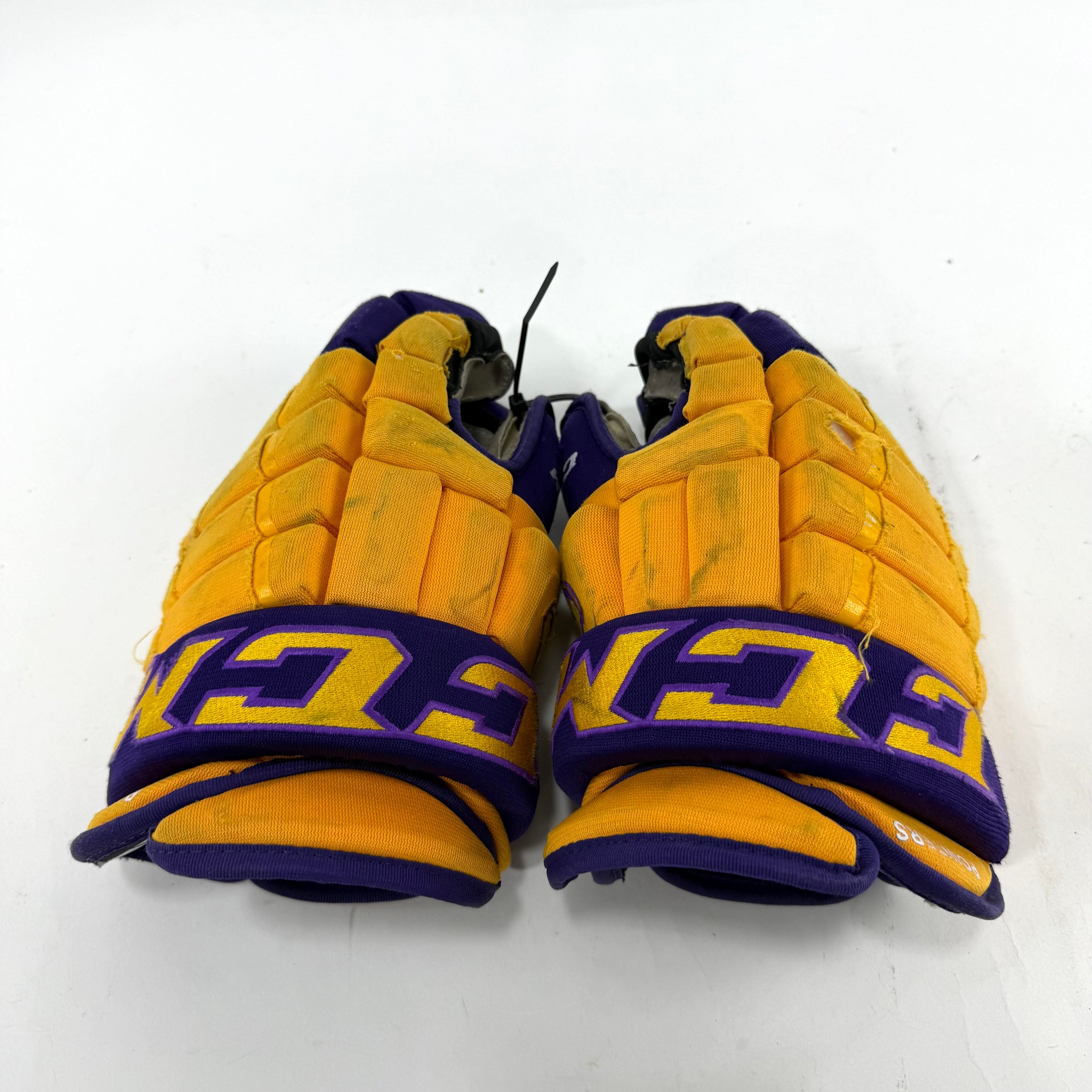 Used Yellow and Purple CCM 4 Roll Pro Gloves | 14" | E456 - Top Flight Hockey