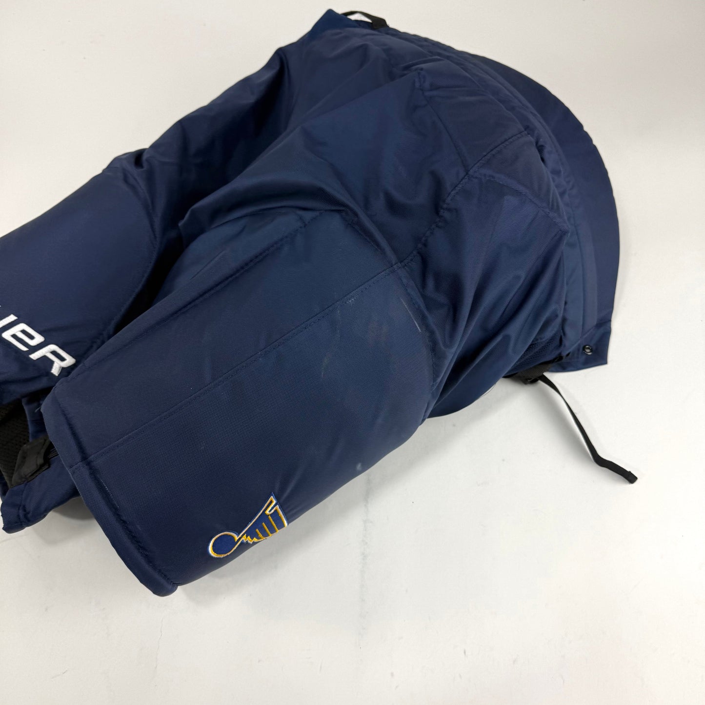 Used once STL Blues Navy Bauer Custom Pro - M+1" - Justin Faulk - #J437