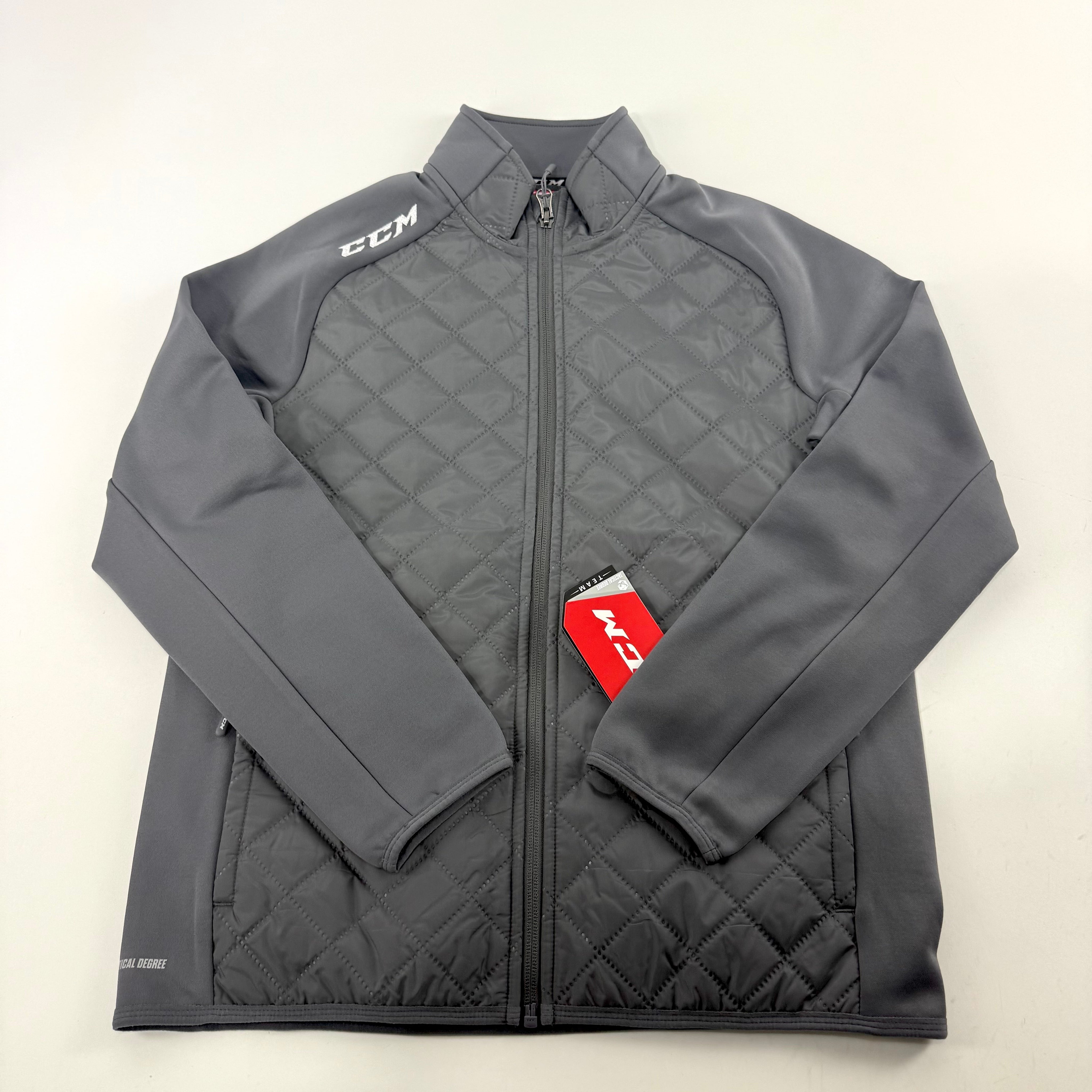 New Dark Grey CCM Youth Team Quilted Jacket | Youth L | #888600315096 - Top Flight Hockey