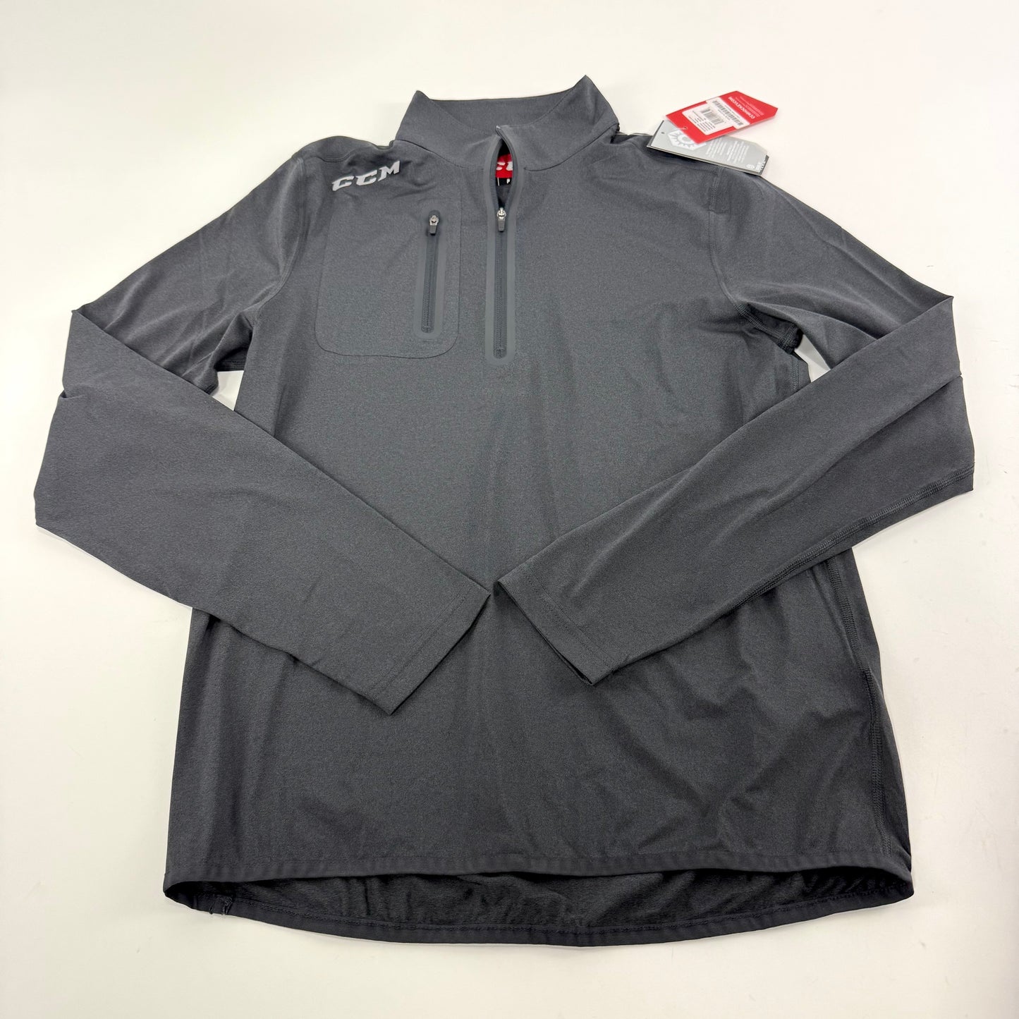 New Black CCM Adult Premium 1/2 Zip Long Sleeve Shirt | Senior S | #191520221652