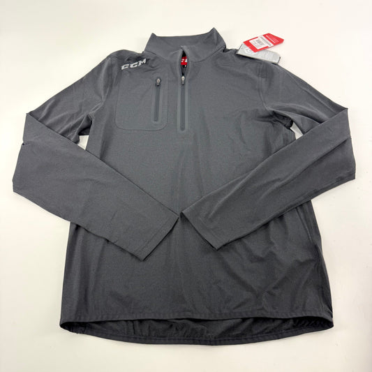 New Black CCM Adult Premium 1/2 Zip Long Sleeve Shirt | Senior S | #191520221652