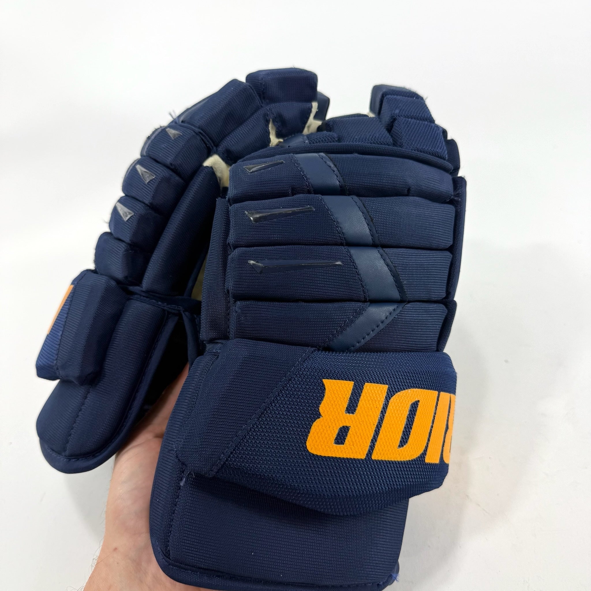 Used Navy STL Blues Warrior Alpha DX Pro Gloves | 14" | Suter | D169 - Top Flight Hockey