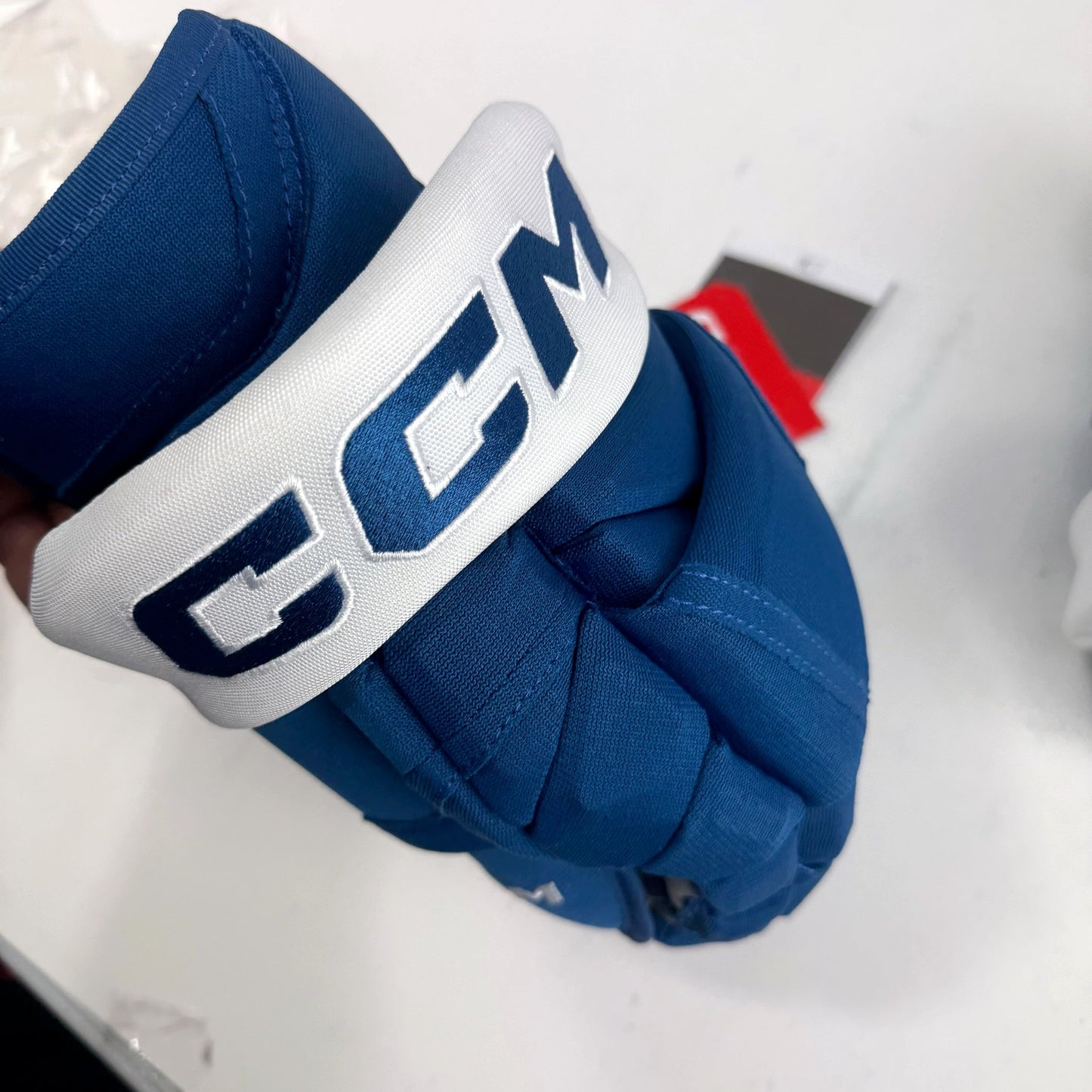 New Blue and White CCM HG12 Gloves | Colorado Avalanche | 14" - #191035289802 - Top Flight Hockey