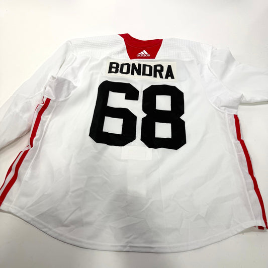 Used White Chicago Blackhawks Adidas MIC Practice Jersey | Size 58+ | Bondra #68 - Top Flight Hockey