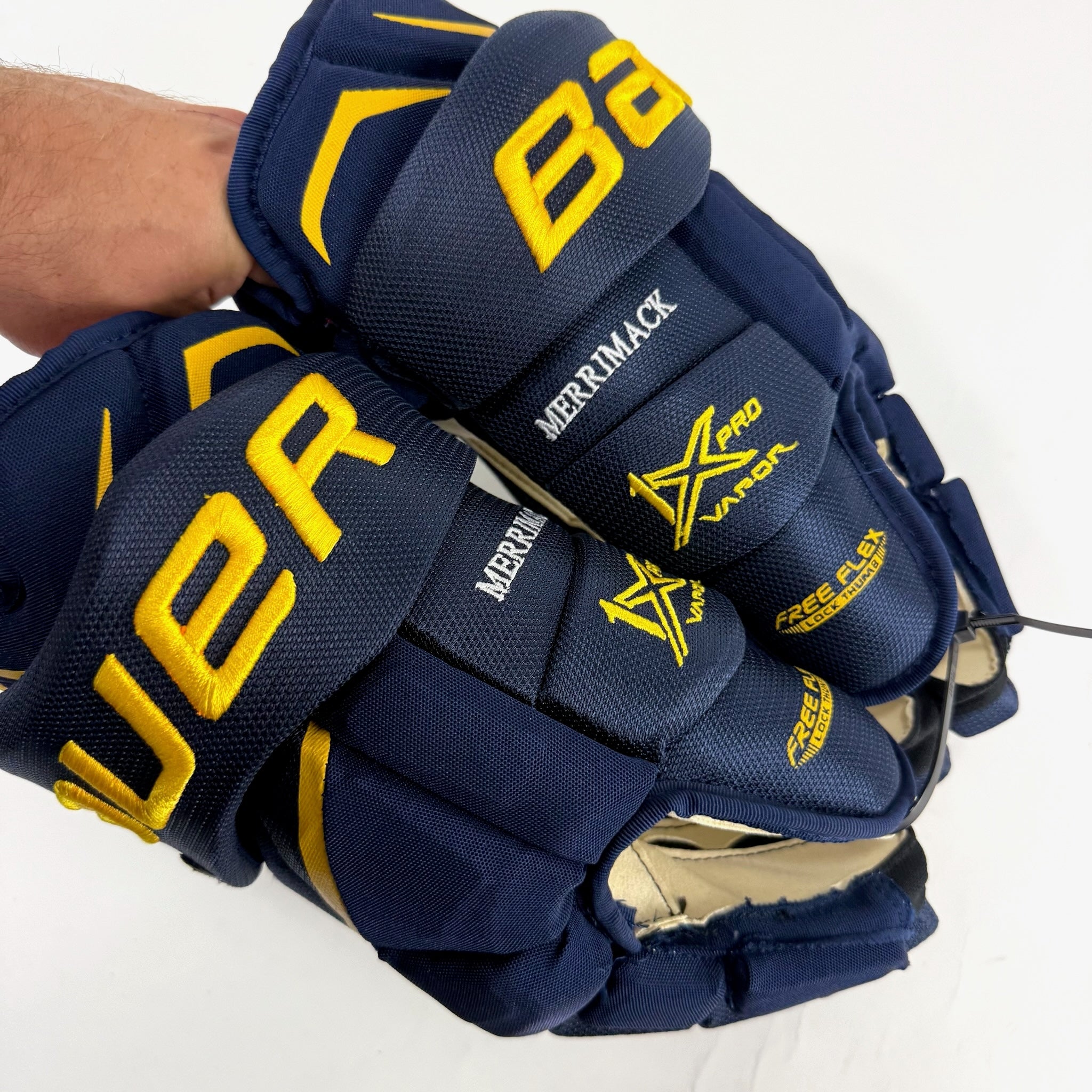 New Navy and Yellow Bauer Vapor 1x Pro Gloves | 15" | B574 - Top Flight Hockey