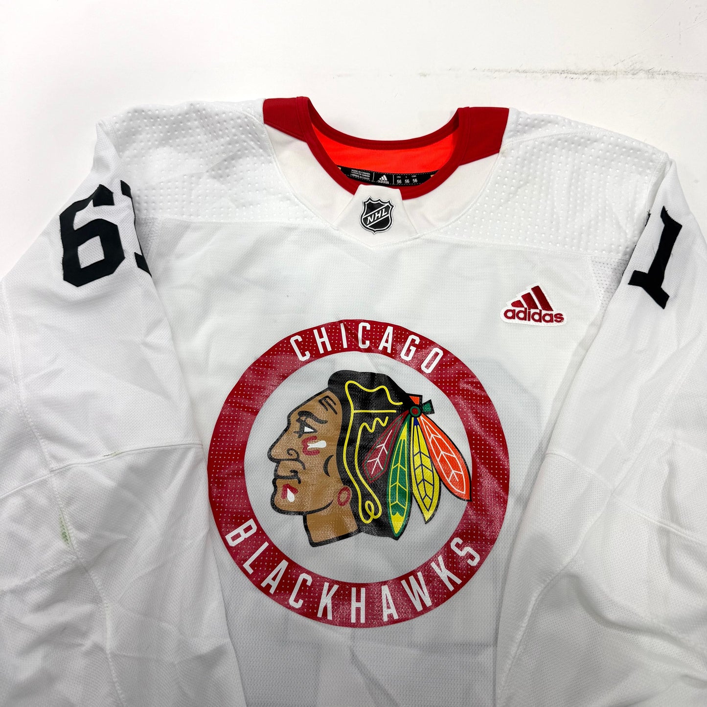 Used White Chicago Blackhawks Adidas MIC Practice Jersey | Size 56 | Olson #61 - Top Flight Hockey