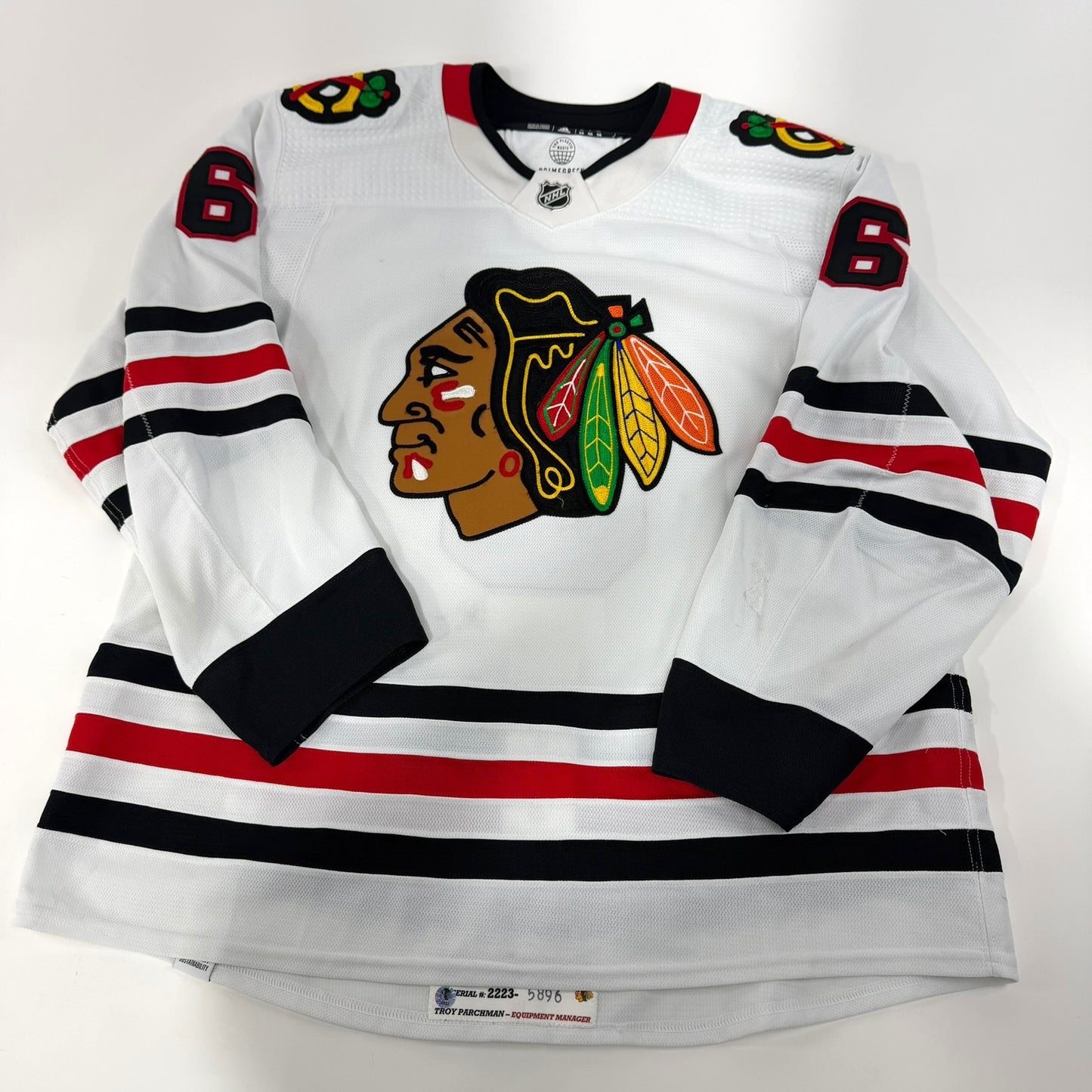 Jake McCabe #6 Away Chicago Blackhawks Game Worn Jersey 2022-2023 | Size 56 | 5896-25522