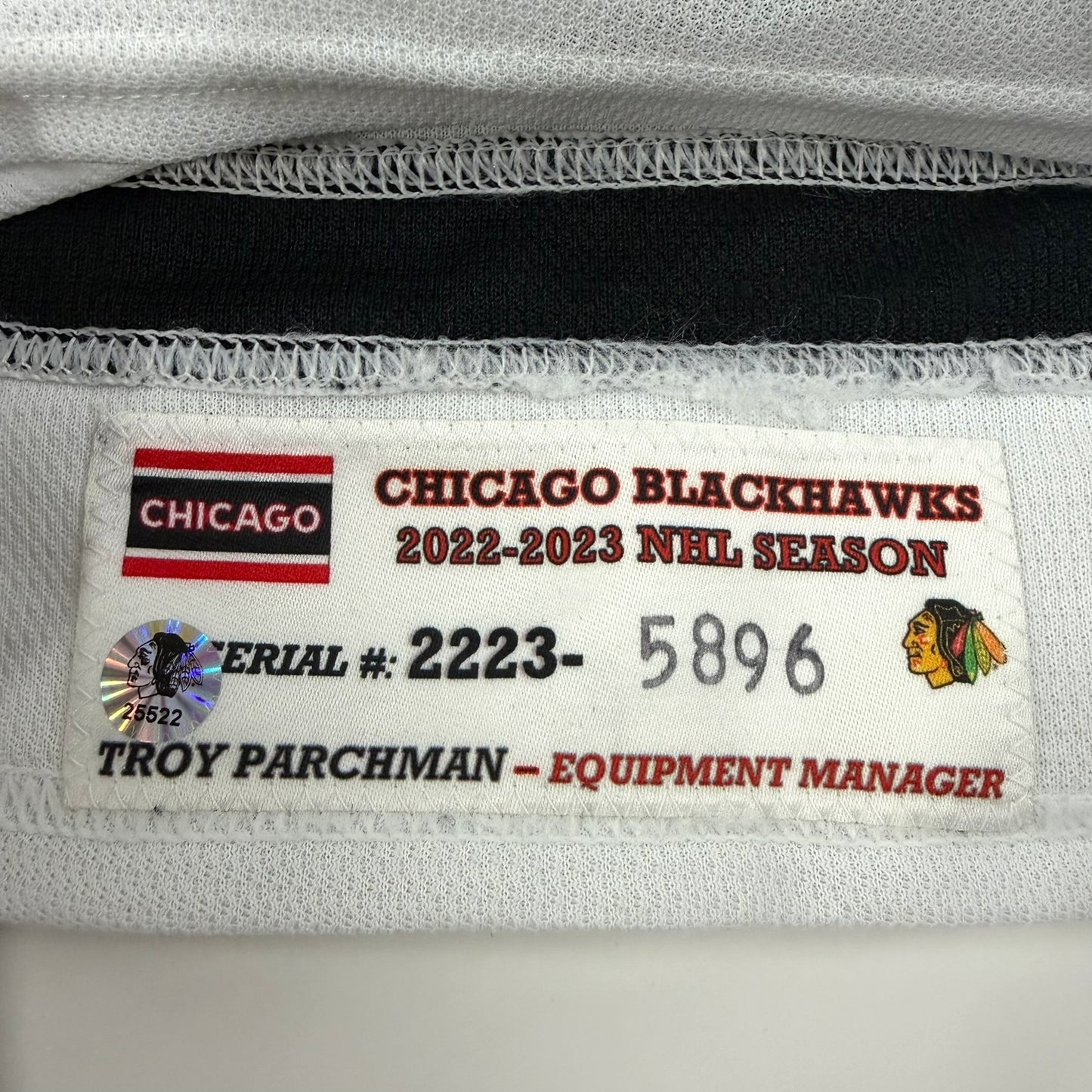 Jake McCabe #6 Away Chicago Blackhawks Game Worn Jersey 2022-2023 | Size 56 | 5896-25522