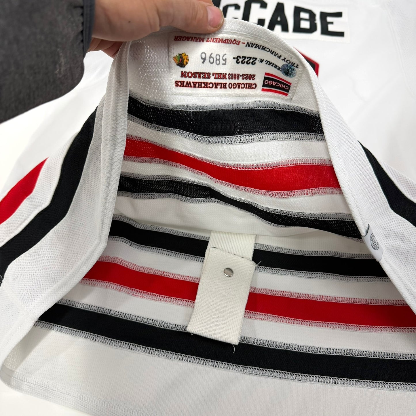 Jake McCabe #6 Away Chicago Blackhawks Game Worn Jersey 2022-2023 | Size 56 | 5896-25522