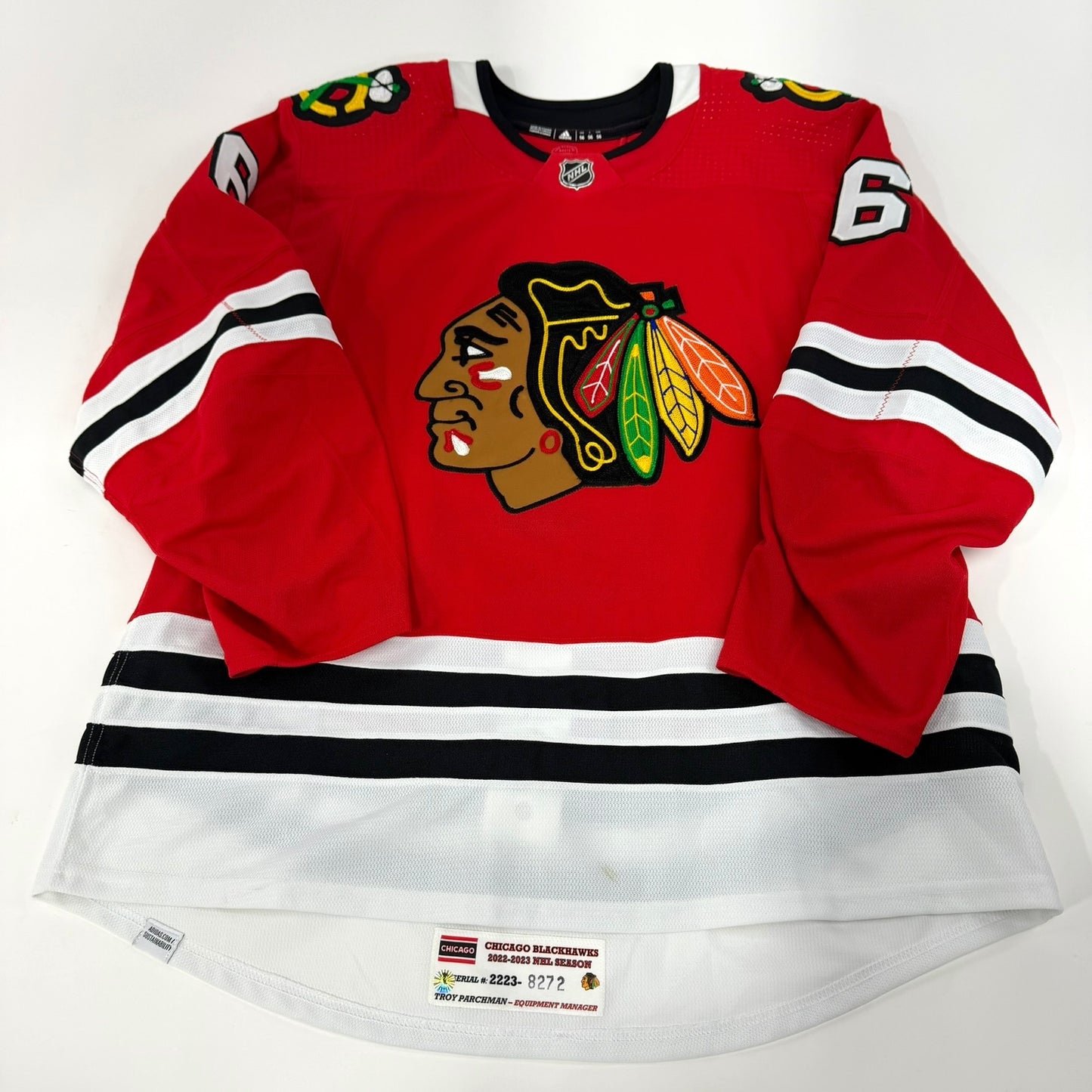 Jake McCabe #6 Home Chicago Blackhawks Game Worn Jersey 2022-2023, Set 2 | Size 56 | 8272-25482