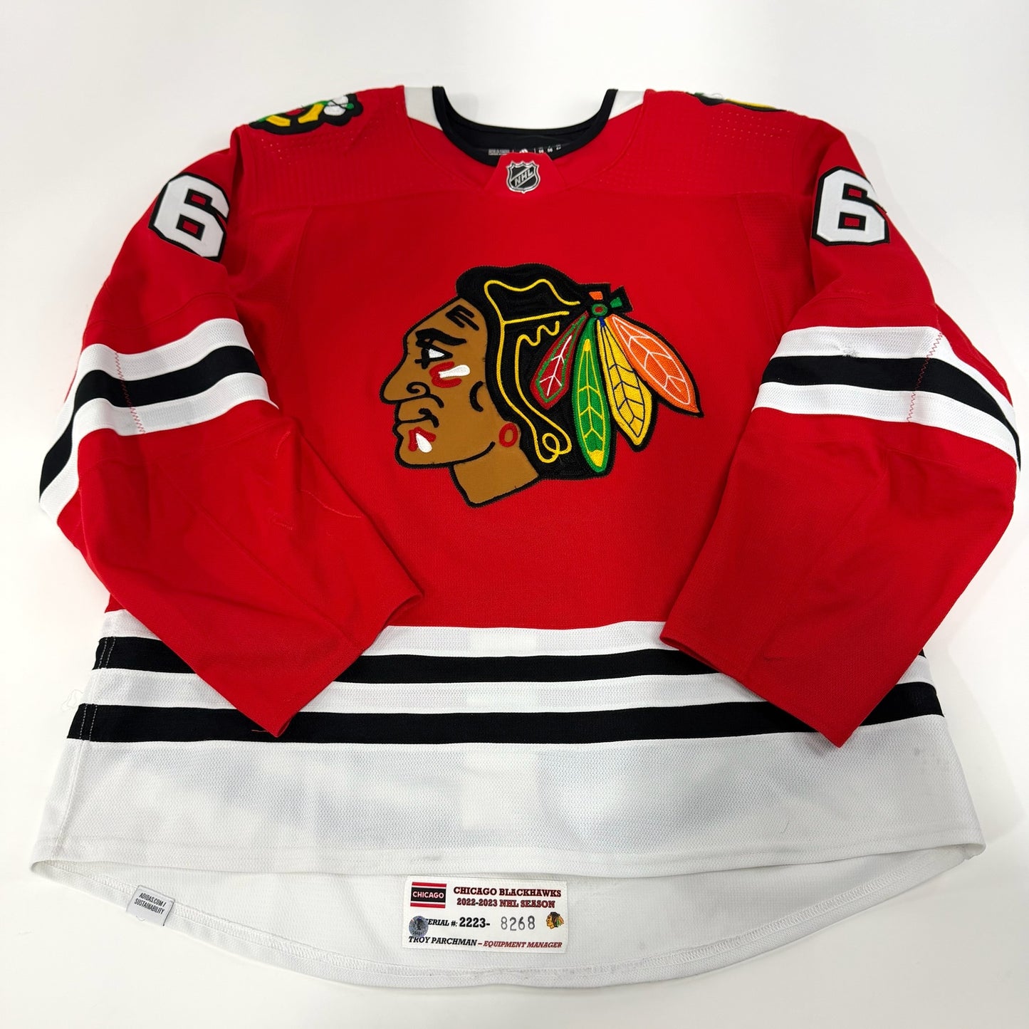 Jake McCabe #6 Home Chicago Blackhawks Game Worn Jersey 2022-2023, Set 1 | Size 56 | 8268-25481