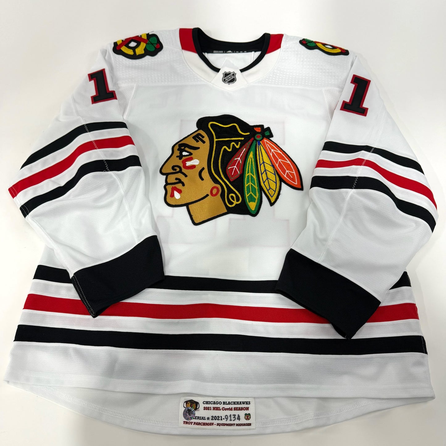 Adam Gaudette #11 Away Chicago Blackhawks Team Issued Jersey 2020-2021, Size 56 | 9134-173