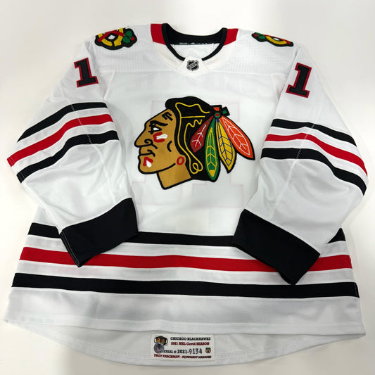 Adam Gaudette #11 Away Chicago Blackhawks Team Issued Jersey 2020-2021, Size 56 | 9134-173