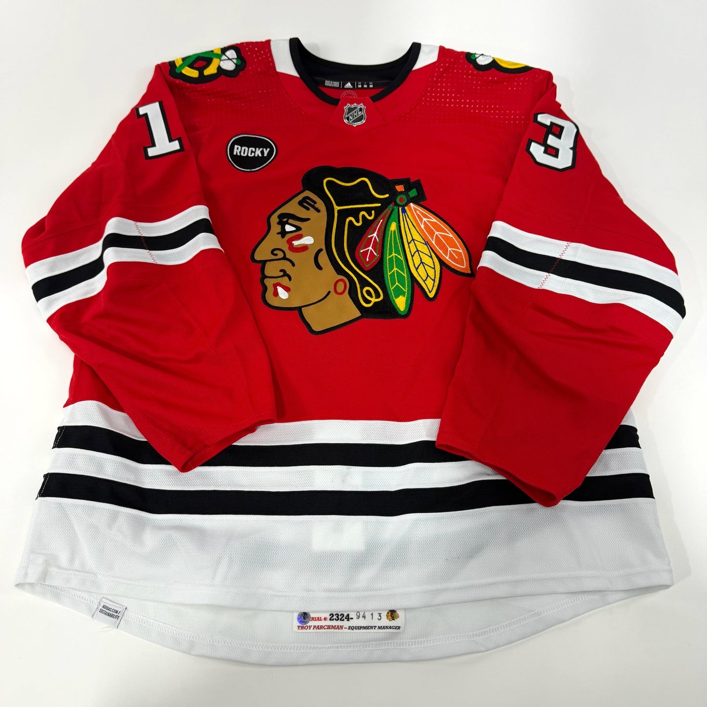 Zach Sanford #13 Home Chicago Blackhawks Game Worn Jersey 2023-2024 | Size 56 | 9413-25572
