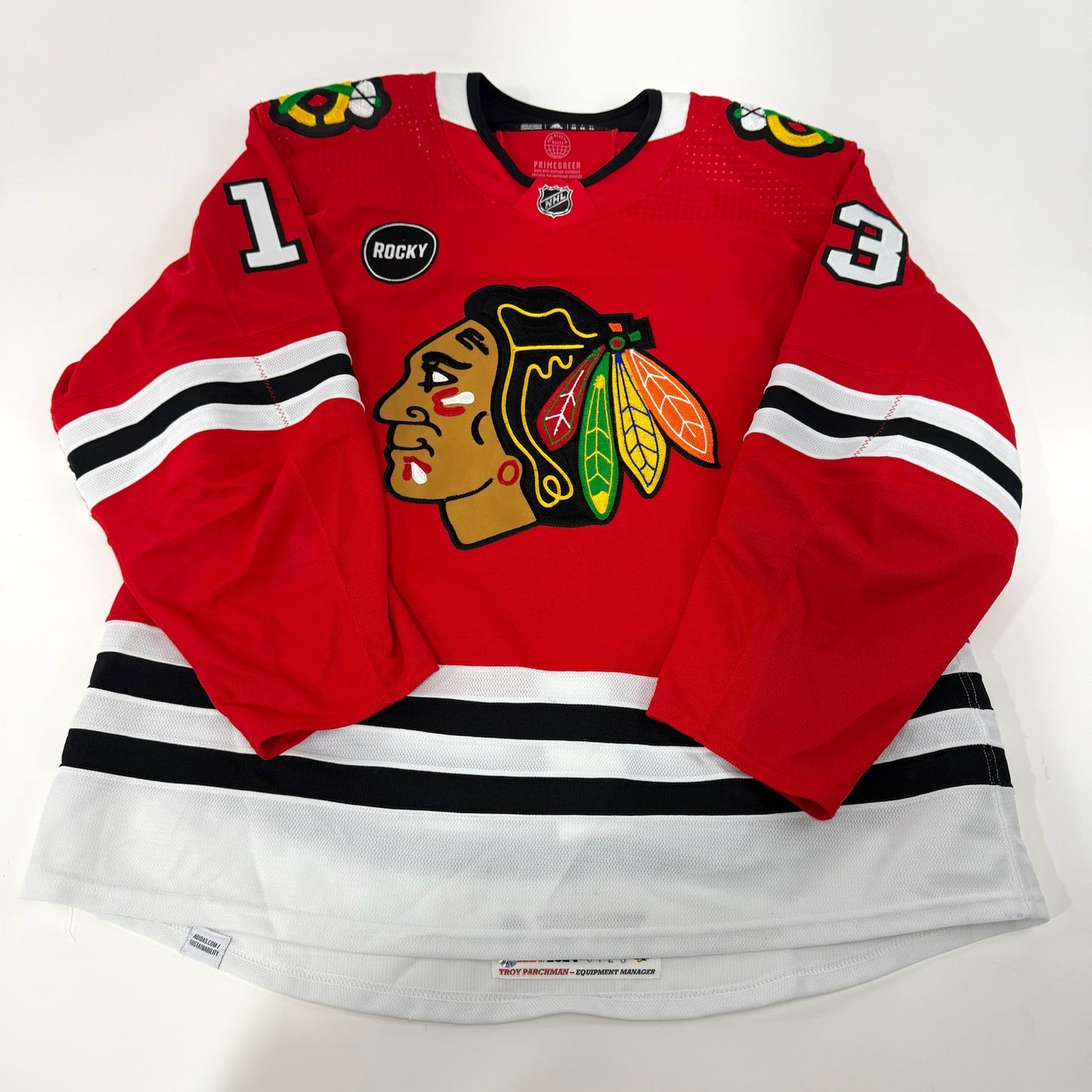 Zach Sanford #13 Home Chicago Blackhawks Game Worn Jersey 2023-2024, Set 1 | Size 56 | 6123-25573