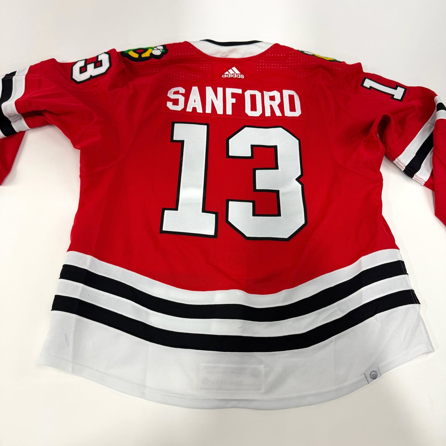 Zach Sanford #13 Home Chicago Blackhawks Game Worn Jersey 2023-2024, Set 1 | Size 56 | 6123-25573