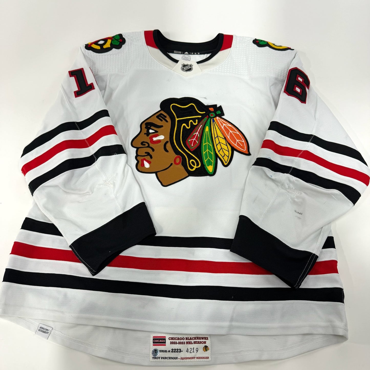 Jujhar Khaira #16 Away Chicago Blackhawks Game Worn Jersey 2022-2023, Set 2 | Size 58 | 4219-25532