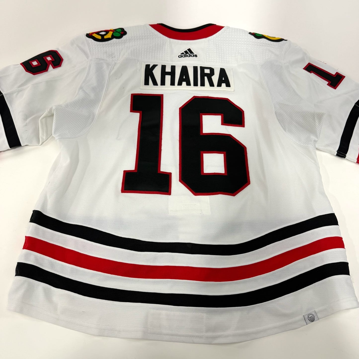 Jujhar Khaira #16 Away Chicago Blackhawks Game Worn Jersey 2022-2023, Set 2 | Size 58 | 4219-25532