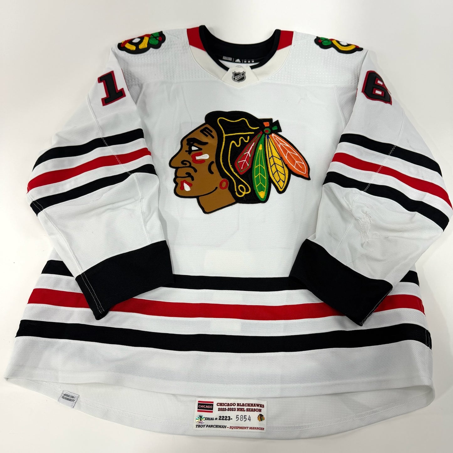 Jujhar Khaira #16 Away Chicago Blackhawks Game Worn Jersey 2022-2023, Set 2 | Size 58 | 4219-25532