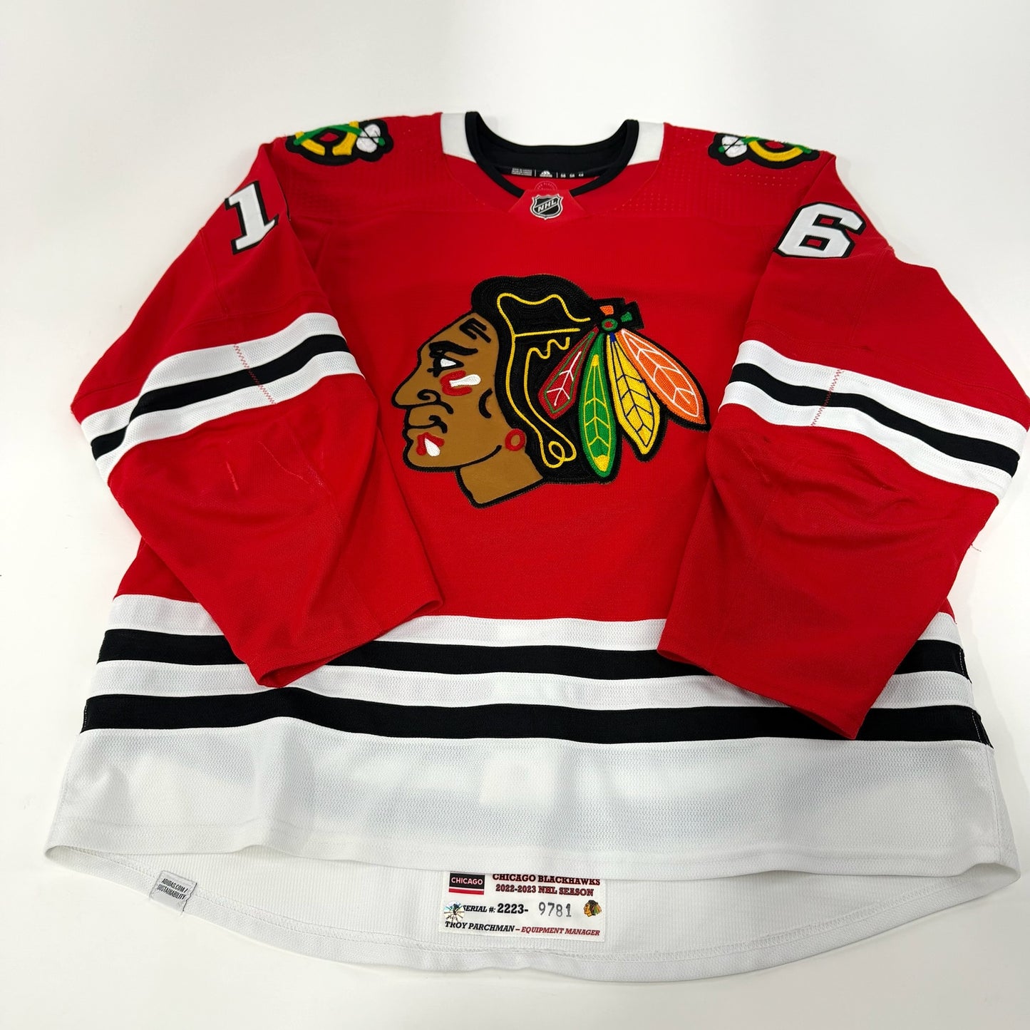 Jujhar Khaira #16 Home Chicago Blackhawks Game Worn Jersey 2022-2023, Set 1 | Size 58 | 9781-25478