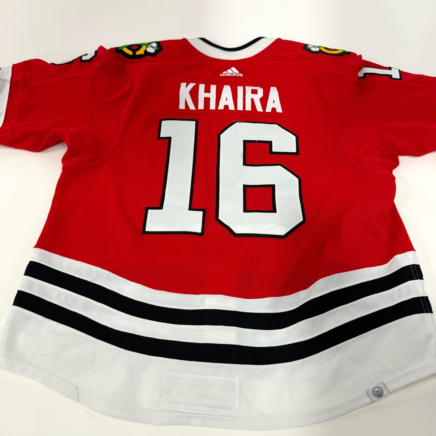 Jujhar Khaira #16 Home Chicago Blackhawks Game Worn Jersey 2022-2023, Set 2 | Size 58 | 9798-25488