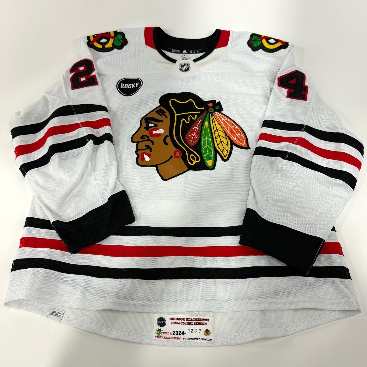 Jaycob Megna #24 Away Chicago Blackhawks Game Worn Jersey 2023-2024 | Size 58 | 1287-25583