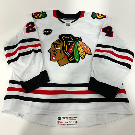 Jaycob Megna #24 Away Chicago Blackhawks Game Worn Jersey 2023-2024 | Size 58 | 1287-25583