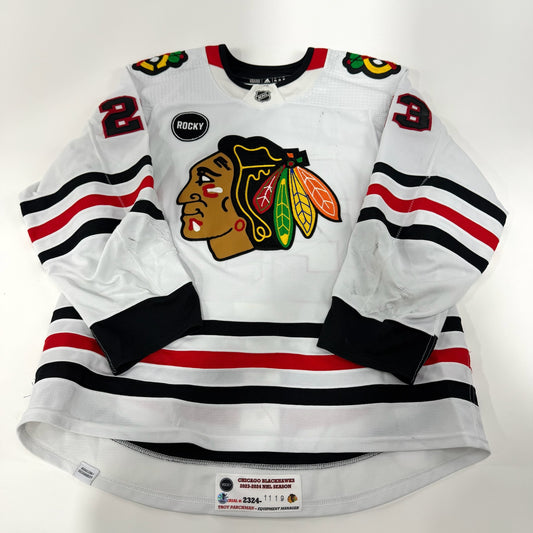 Philipp Kurashev #23 Away Chicago Blackhawks Game Worn Jersey 2023-2024, Set 2 | Size 56 | 1119-25580