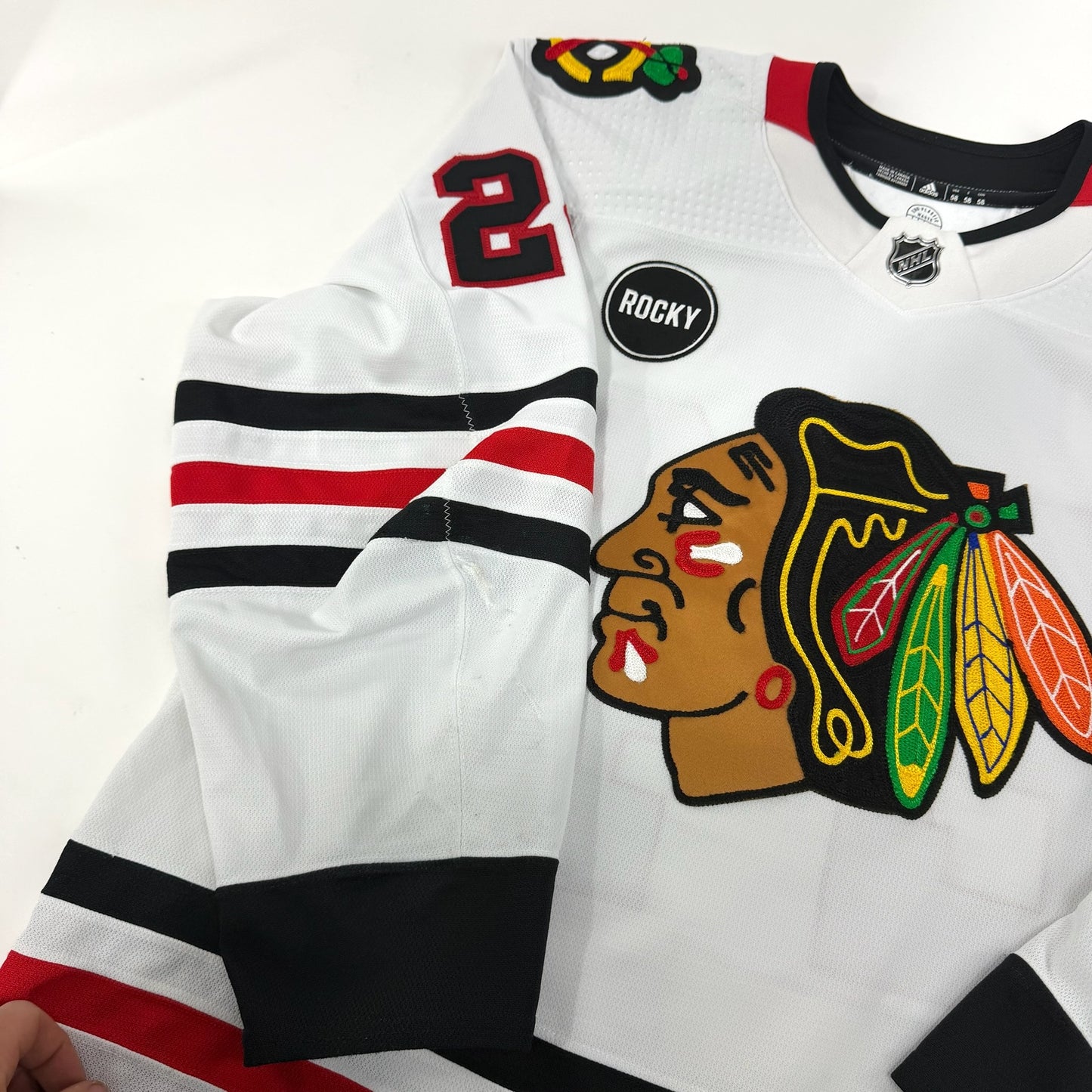 Jaycob Megna #24 Away Chicago Blackhawks Game Worn Jersey 2023-2024, Set 2 | Size 58 | 1292-23757