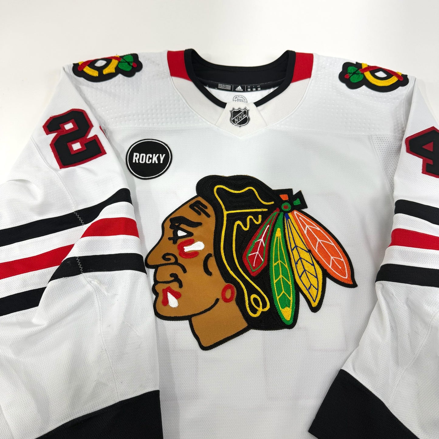 Jaycob Megna #24 Away Chicago Blackhawks Game Worn Jersey 2023-2024, Set 2 | Size 58 | 1292-23757
