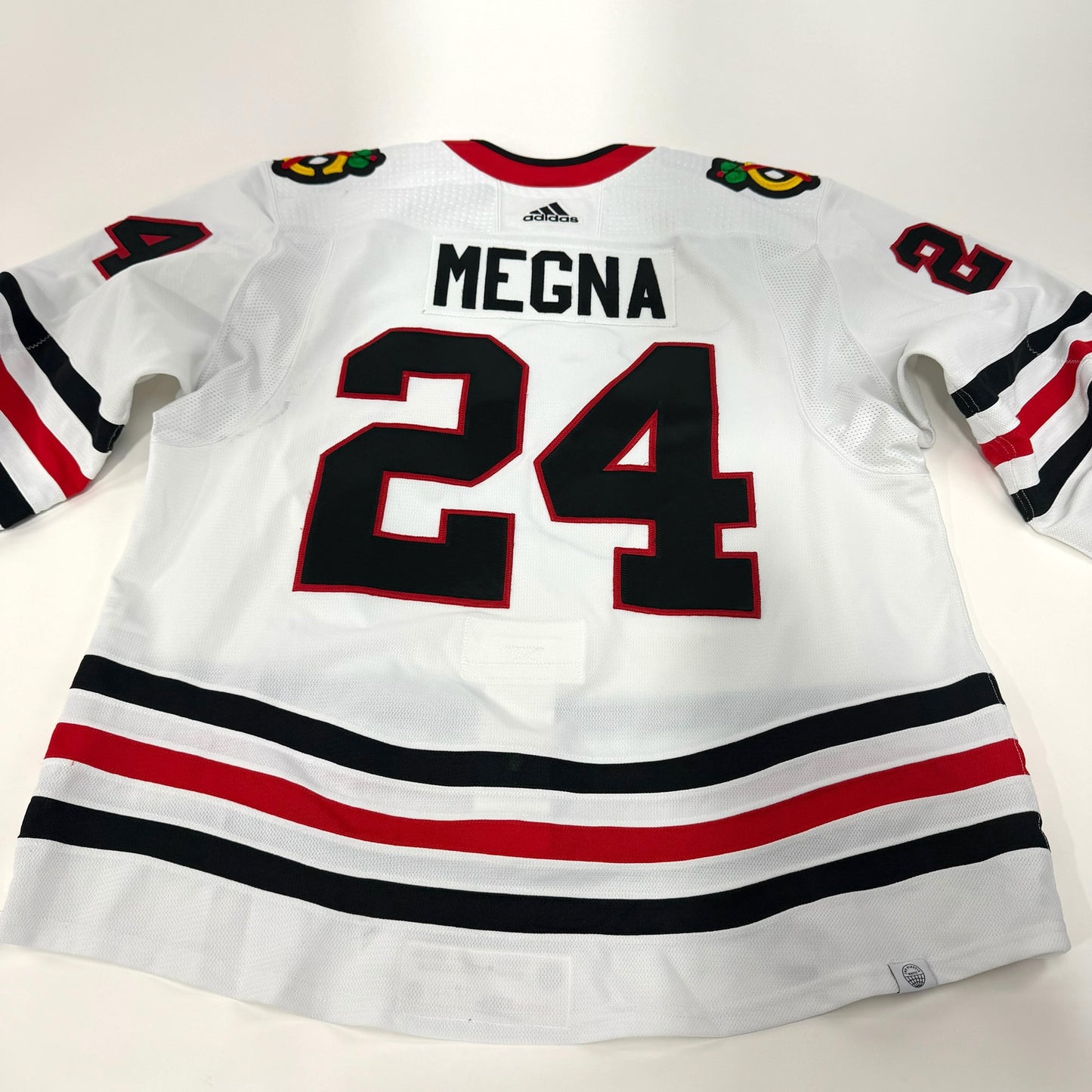 Jaycob Megna #24 Away Chicago Blackhawks Game Worn Jersey 2023-2024, Set 2 | Size 58 | 1292-23757