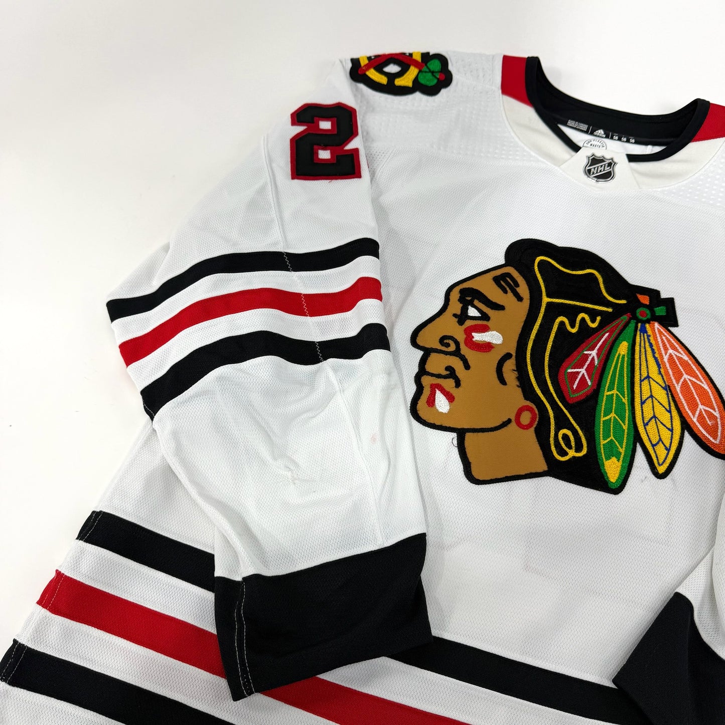 Jarred Tinordi #25 Away Chicago Blackhawks Game Worn Jersey 2022-2023, Set 1 | Size 58 | 2357-25526