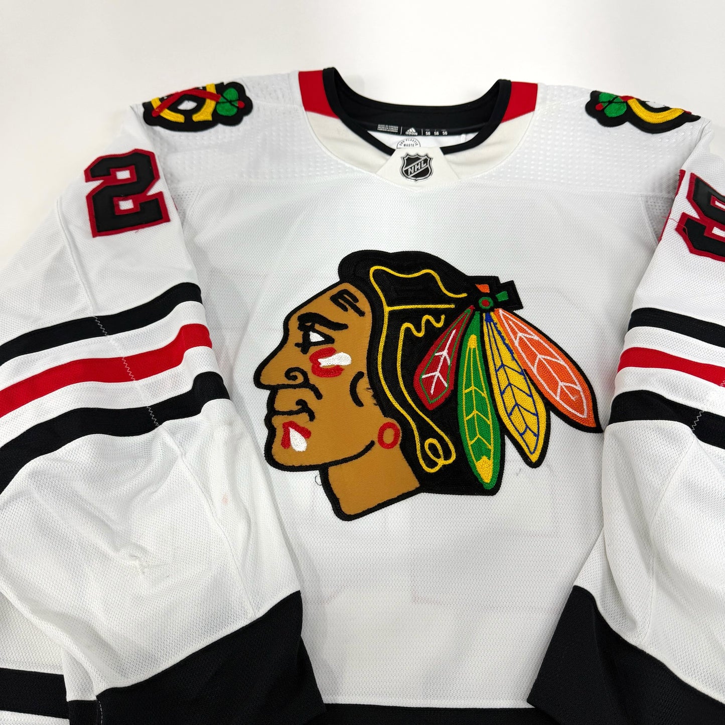 Jarred Tinordi #25 Away Chicago Blackhawks Game Worn Jersey 2022-2023, Set 1 | Size 58 | 2357-25526