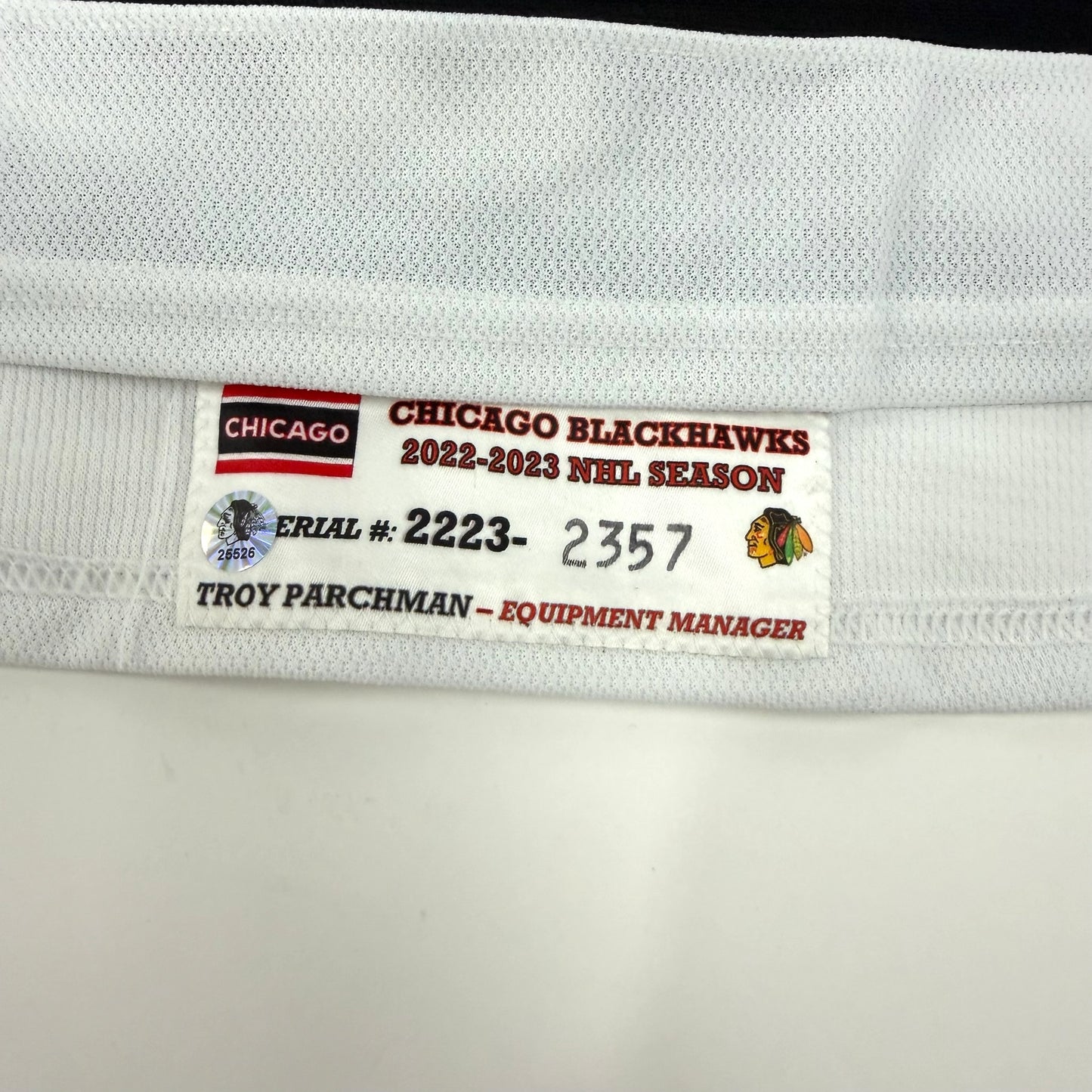 Jarred Tinordi #25 Away Chicago Blackhawks Game Worn Jersey 2022-2023, Set 1 | Size 58 | 2357-25526
