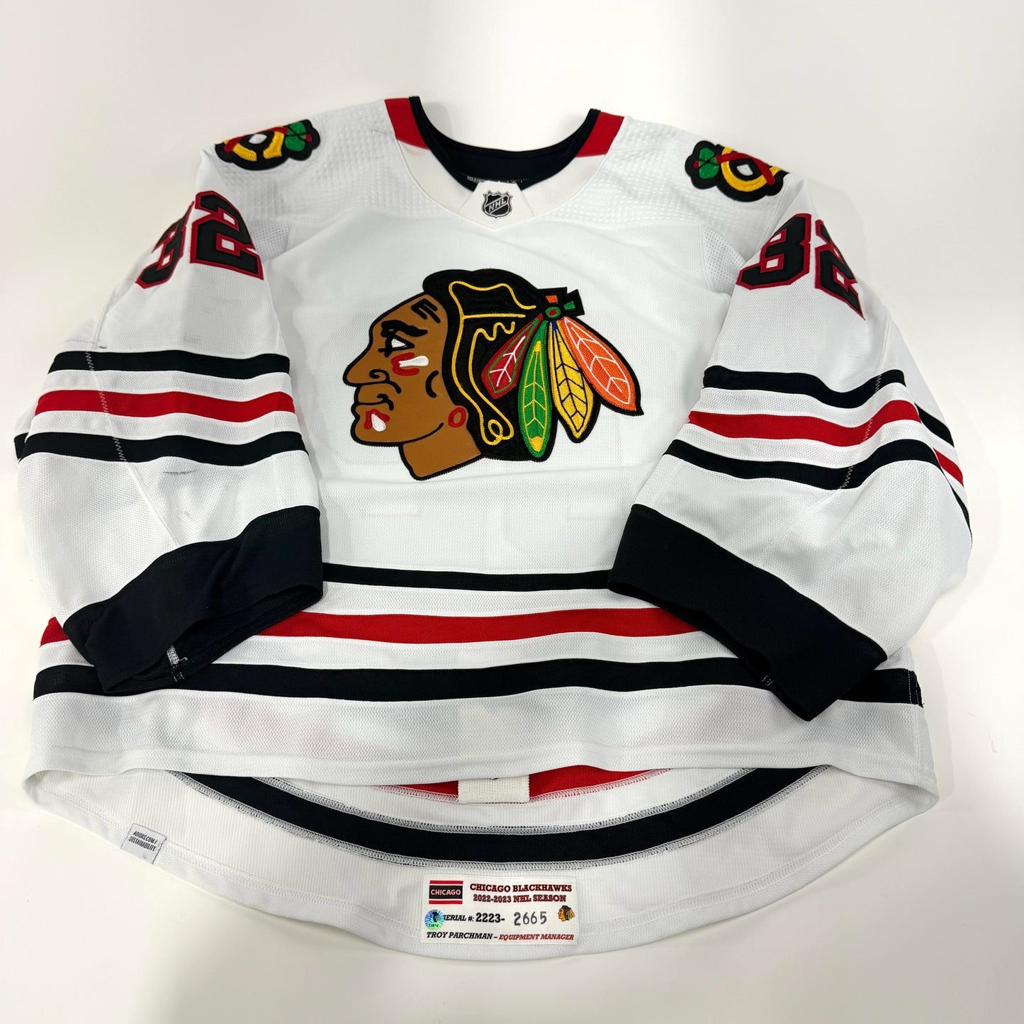 Alex Stalock #32 Away Chicago Blackhawks Game Worn Jersey 2022-2023, Set 2 | Size 58G | 2665-25516