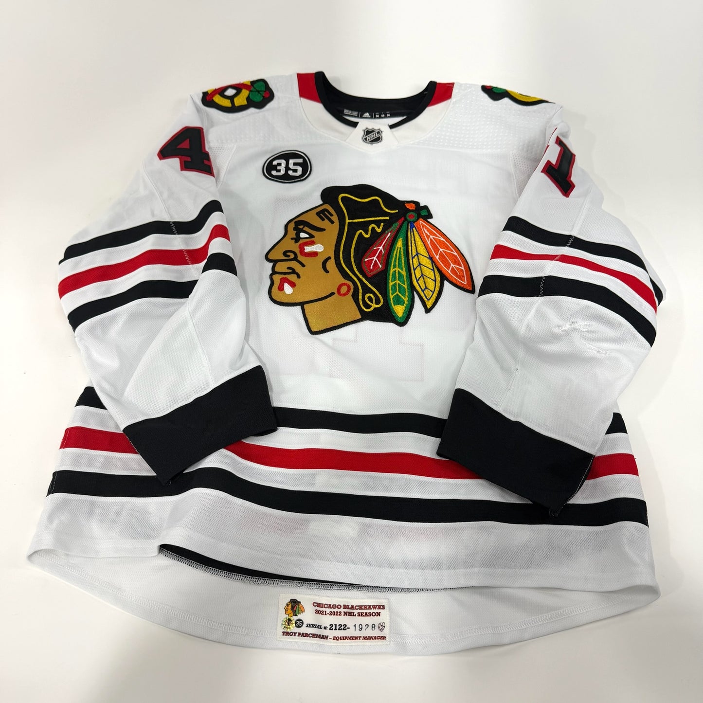 Isaak Phillips #41 Away Chicago Blackhawks Game Worn Jersey 2021-2022, Set 1 | Size 56 | 1928-25549