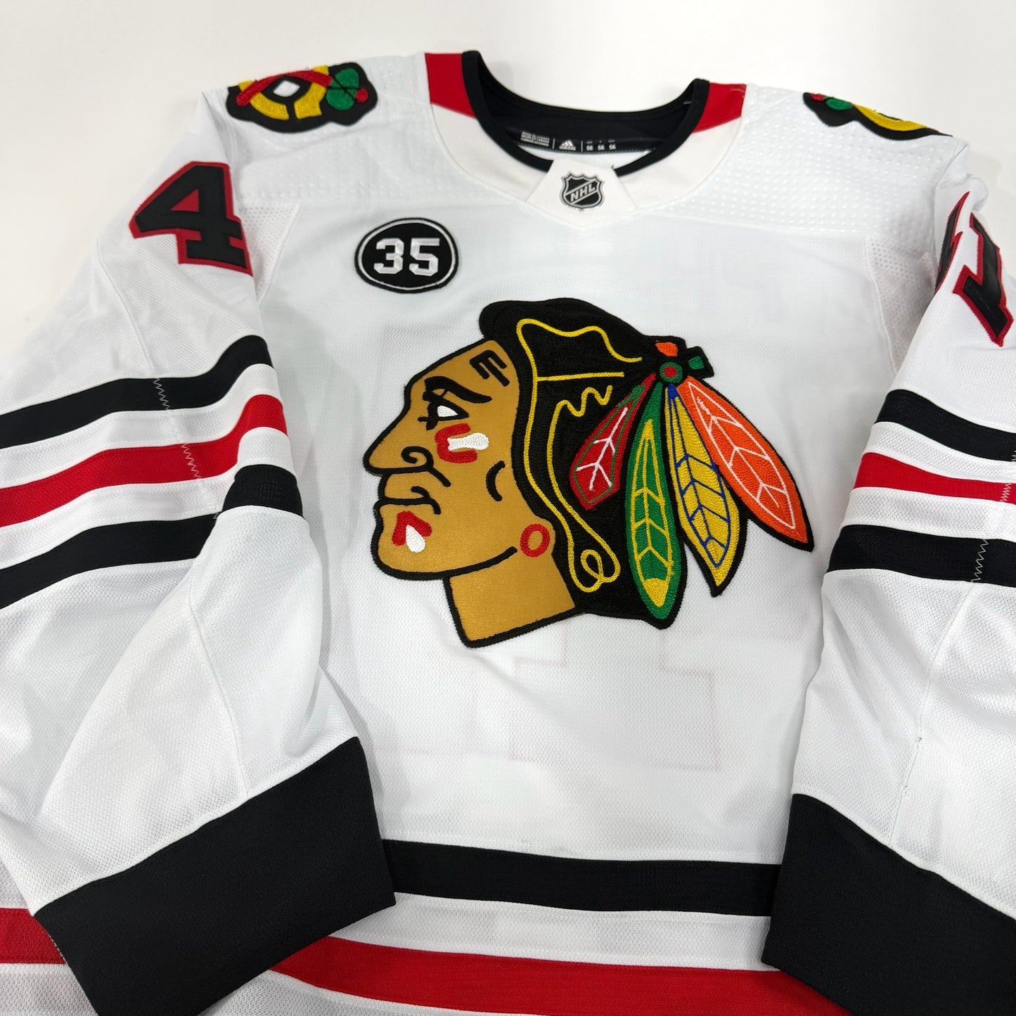 Isaak Phillips #41 Away Chicago Blackhawks Game Worn Jersey 2021-2022, Set 1 | Size 56 | 1928-25549