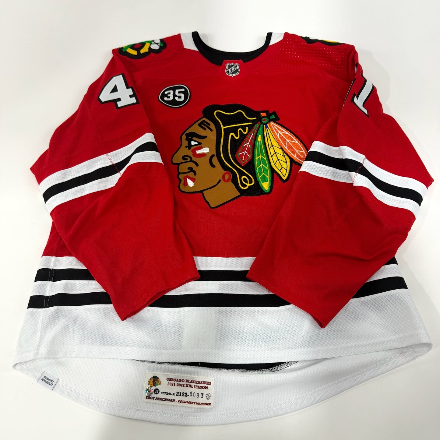 Isaak Phillips #41 Home Chicago Blackhawks Game Worn Jersey 2021-2022, Set 2 | Size 56 | 6083-21714